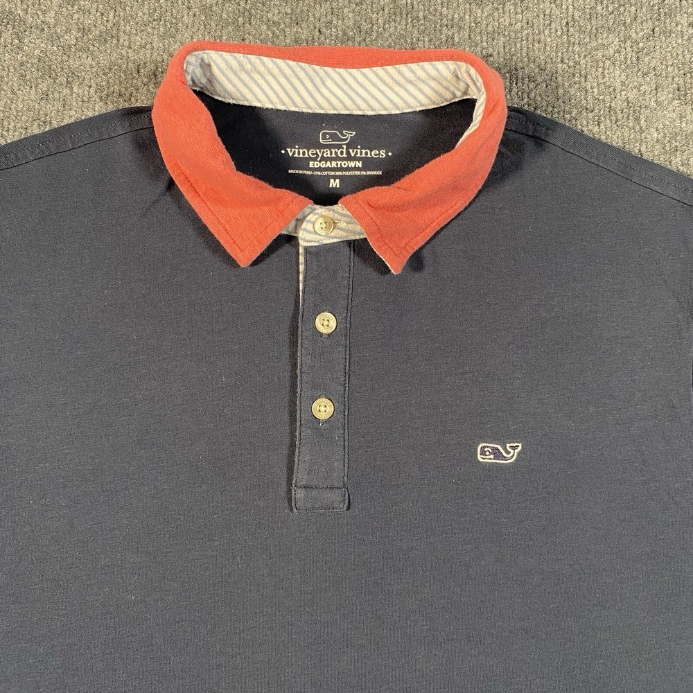 Vineyard Vines Mens Medium Edgartown Short Sleeve Polo Shirt Color Block Collar